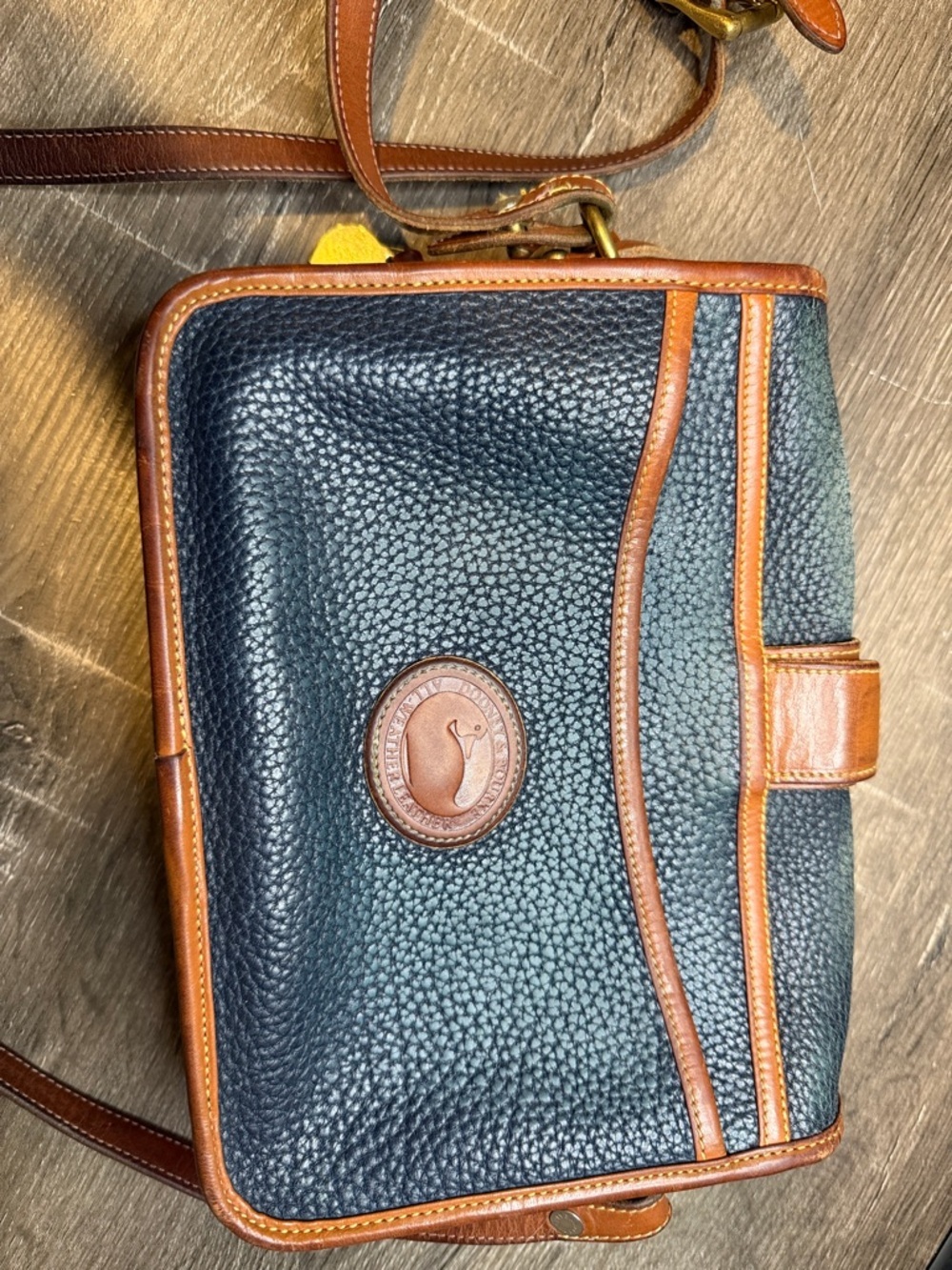Dooney & Bourke Classic Blue Pebbled Leather Crossbody with Brown Trim - Picture 4 of 7